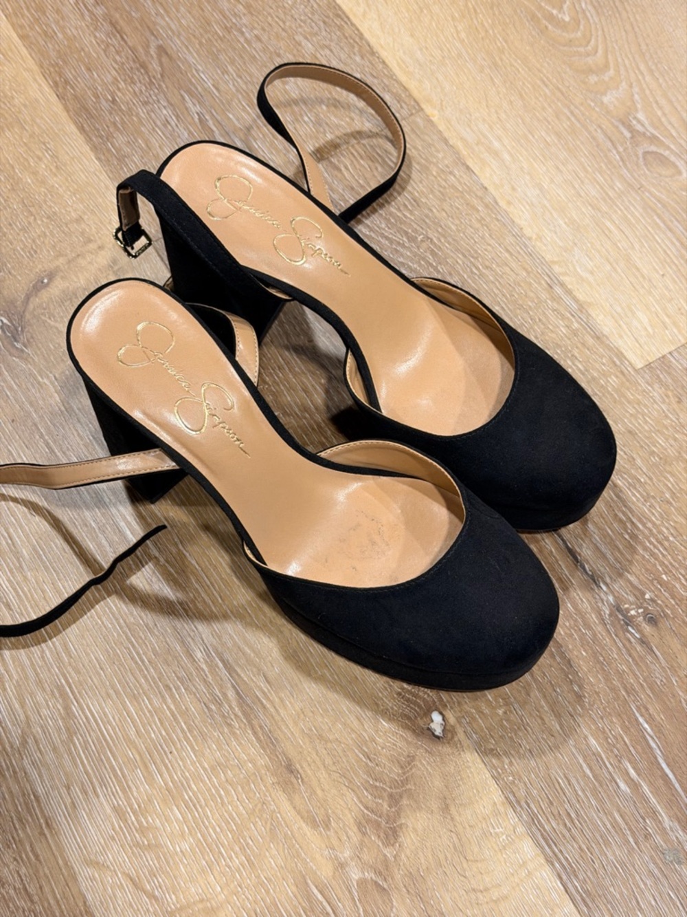 Suede, Closed-Toed Strap Platform Heels